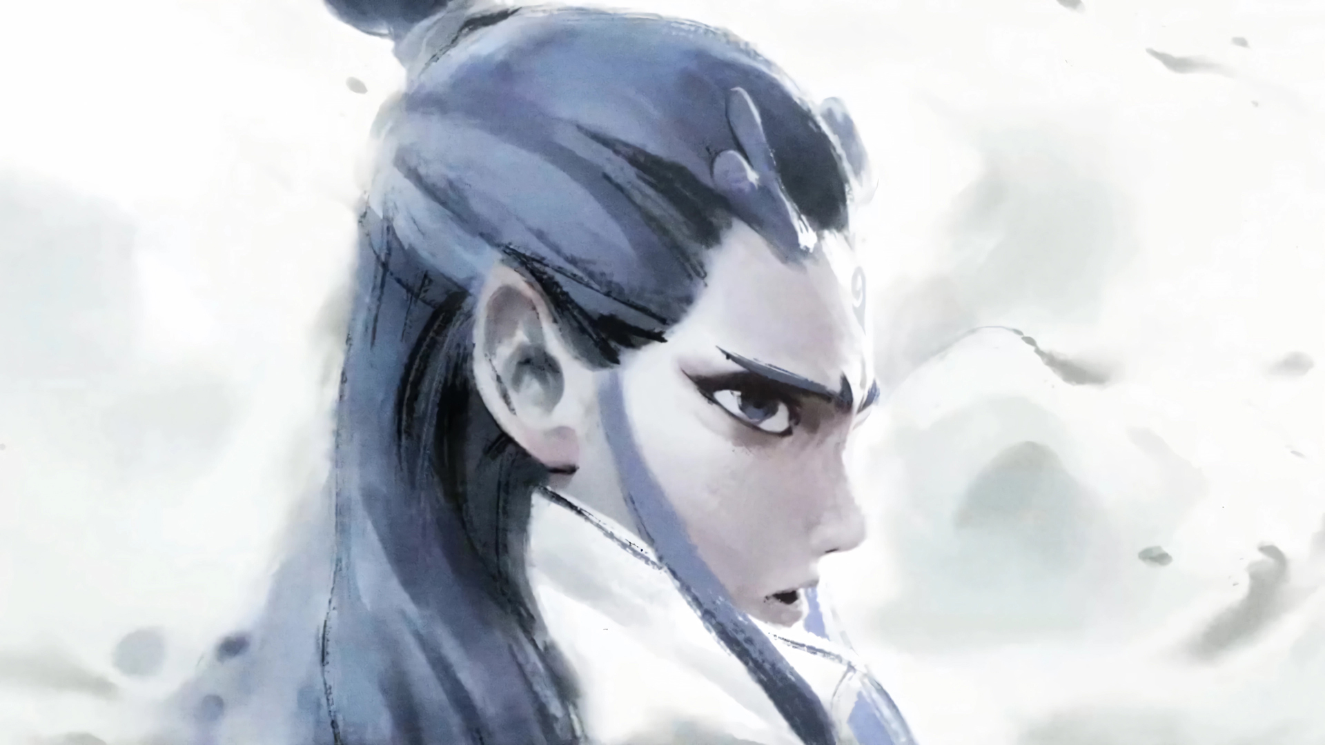 敖丙回头水墨画电脑桌面影视壁纸_高清影视壁纸