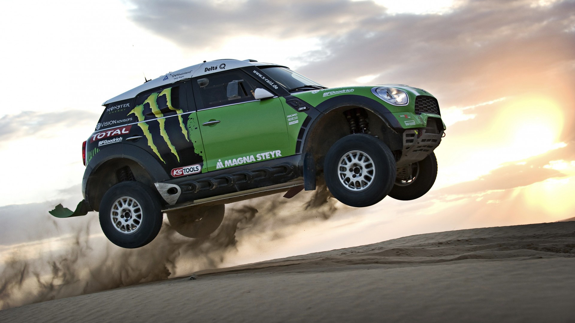 Mini Cooper 迷你 达喀尔拉力赛 日落电脑桌面汽车壁纸_高清汽车壁纸