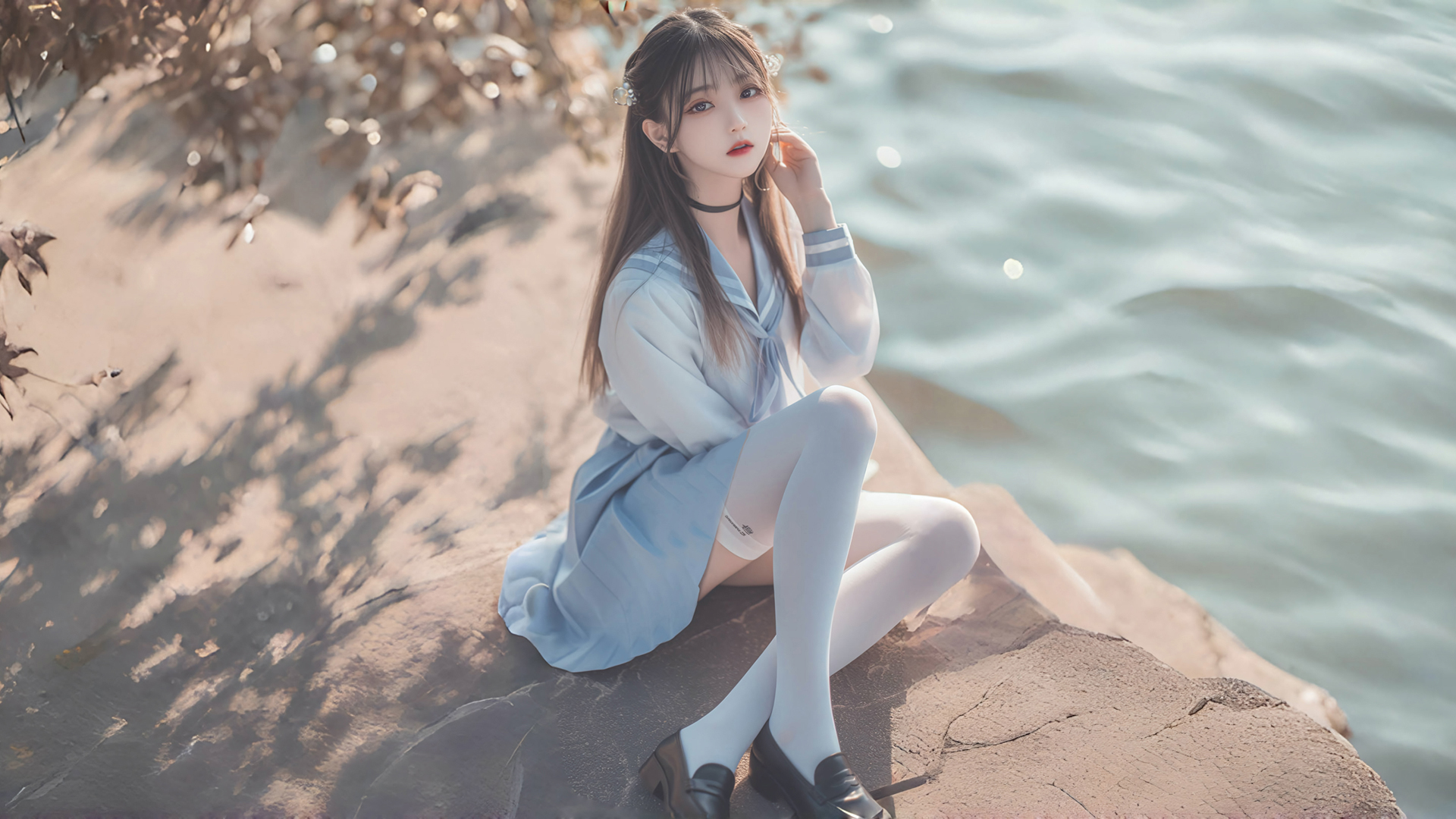 河边女孩动漫壁纸_高清动漫壁纸