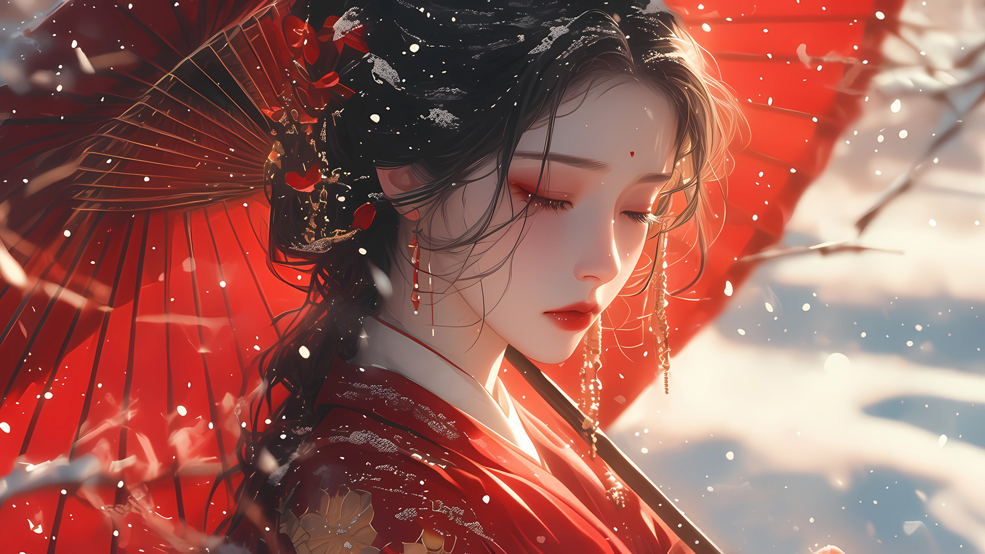 雪中少女 唯美古风动漫美女壁纸_高清动漫壁纸