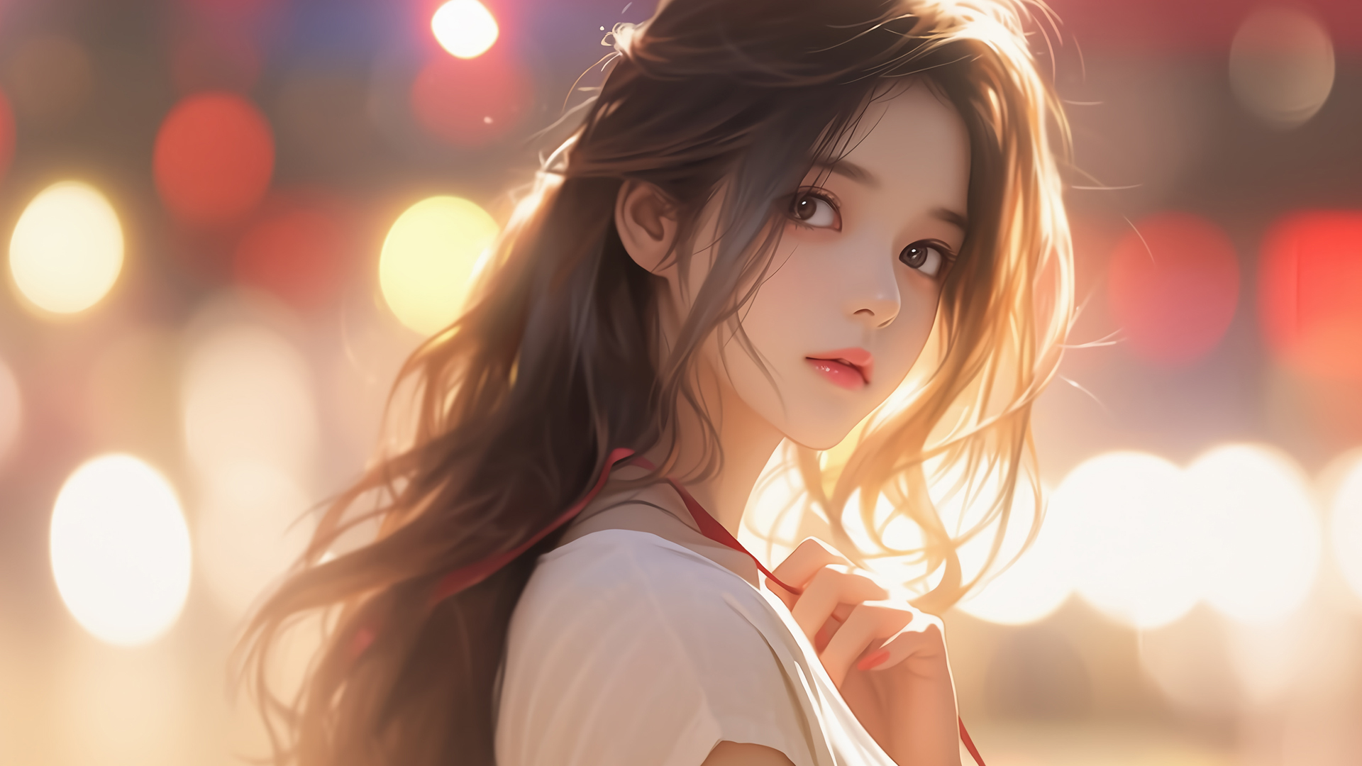 长发美女回眸动漫电脑桌面动漫壁纸_高清动漫壁纸