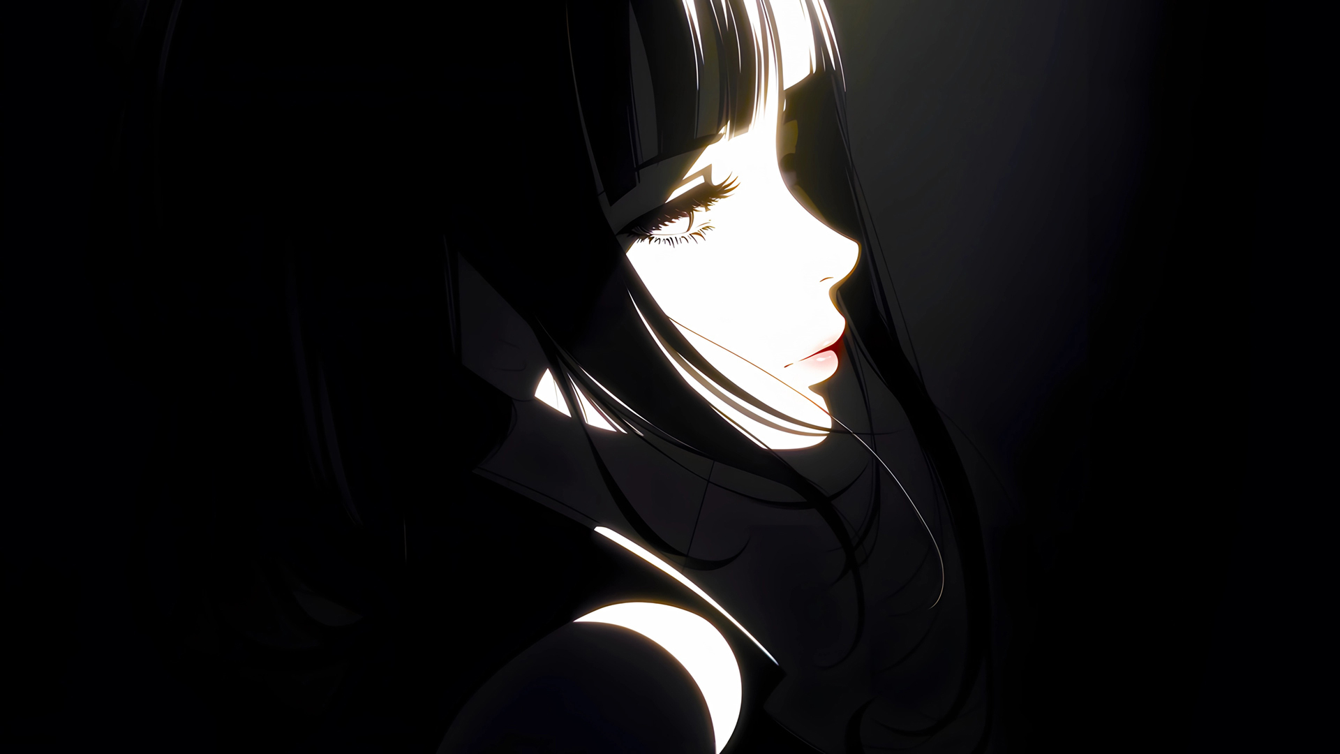 黑白风格动漫女孩侧脸电脑桌面动漫壁纸_高清动漫壁纸