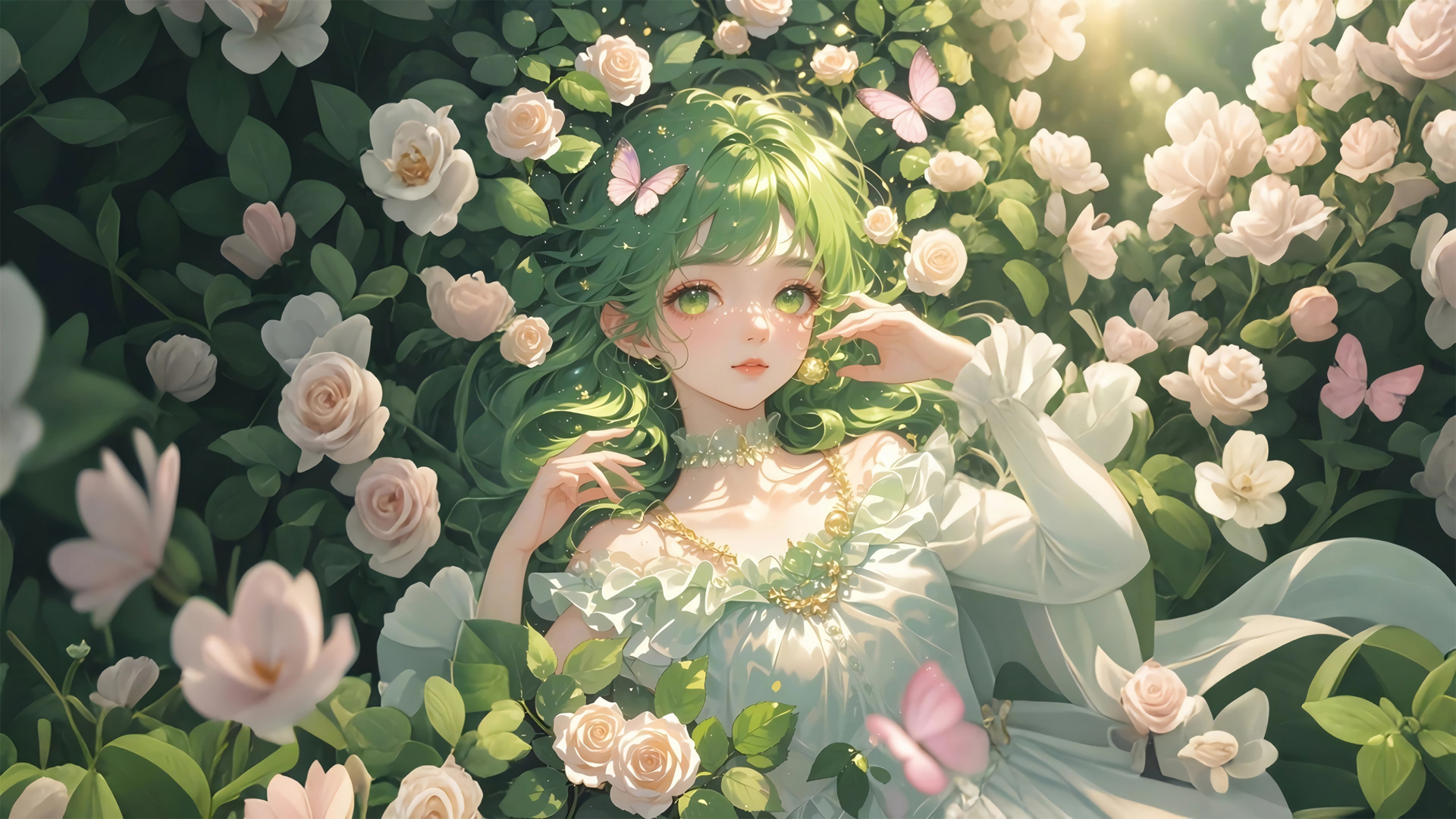 花中少女唯美动漫电脑桌面动漫壁纸_高清动漫壁纸