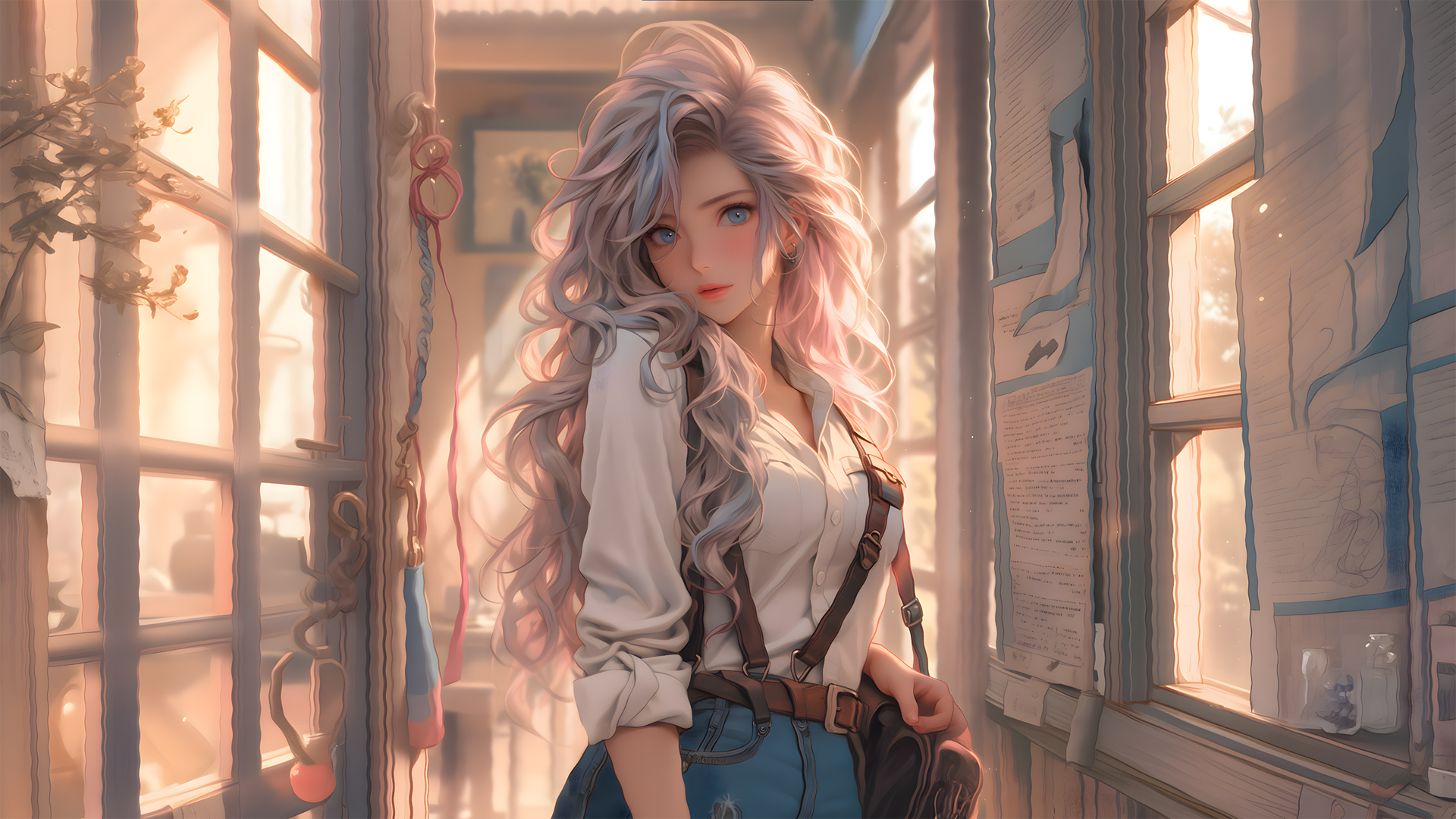 萨勒芬妮 长卷发 窗户 报纸动漫电脑壁纸_高清动漫壁纸