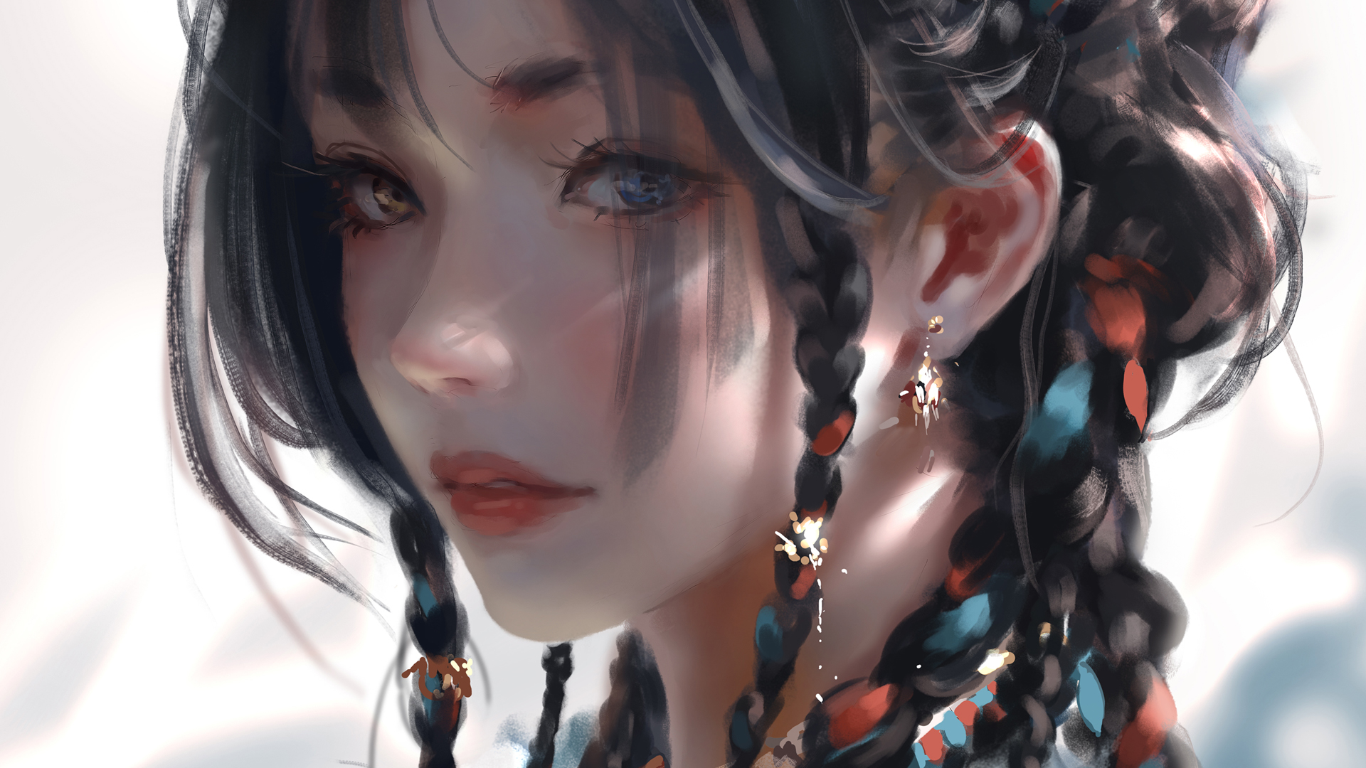 长辫子美女厚涂高清壁纸_高清动漫壁纸