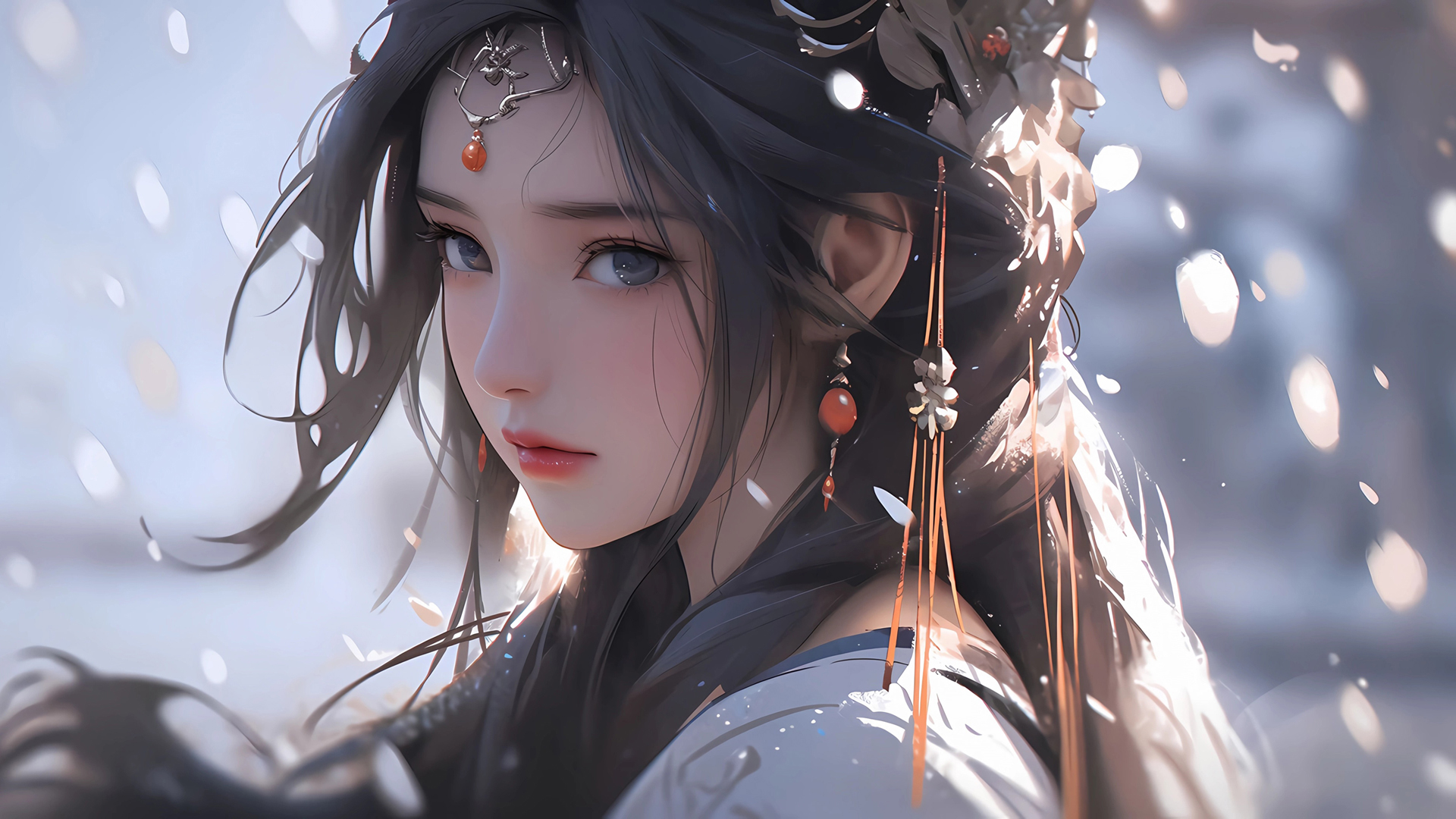 漂亮古风美女 头饰 回头 凝望 动漫电脑桌面动漫壁纸_高清动漫壁纸