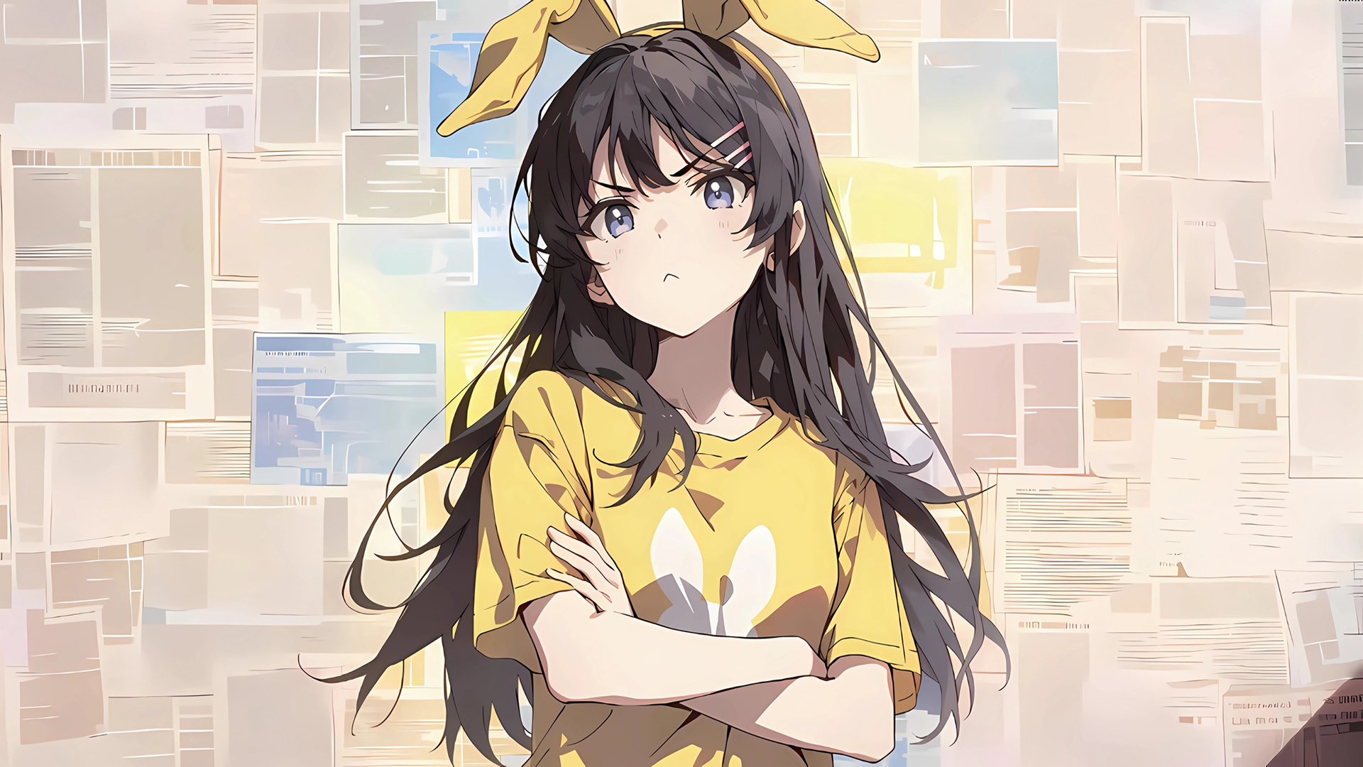 麻衣学姐报纸墙电脑壁纸_高清动漫壁纸