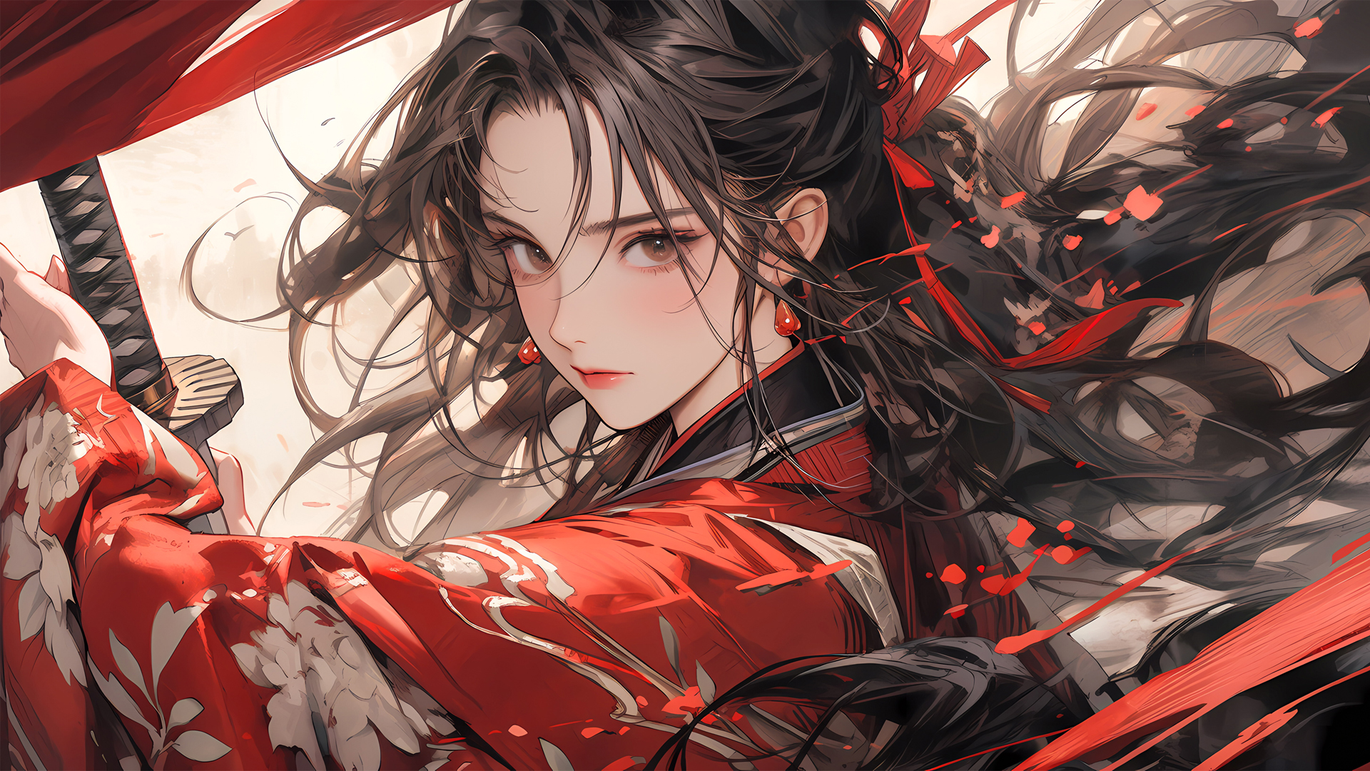 动漫古风新娘红色衣服美女电脑壁纸_高清动漫壁纸