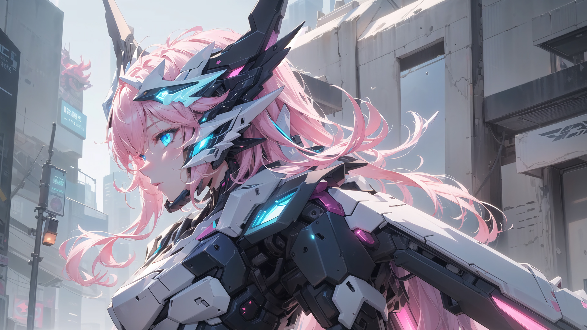 粉色长发机甲美女动漫壁纸_高清动漫壁纸