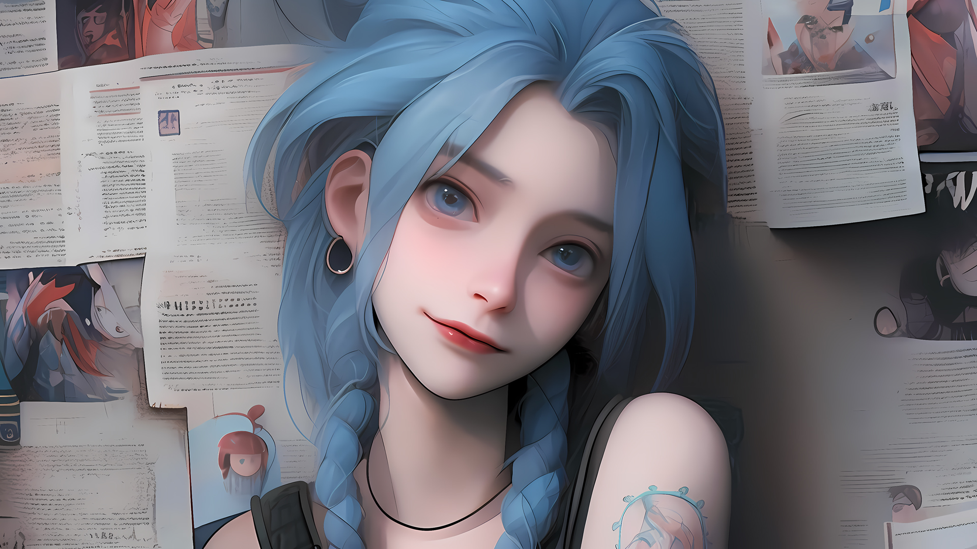 金克丝 报纸墙美女 2560x1600电脑壁纸_高清动漫壁纸