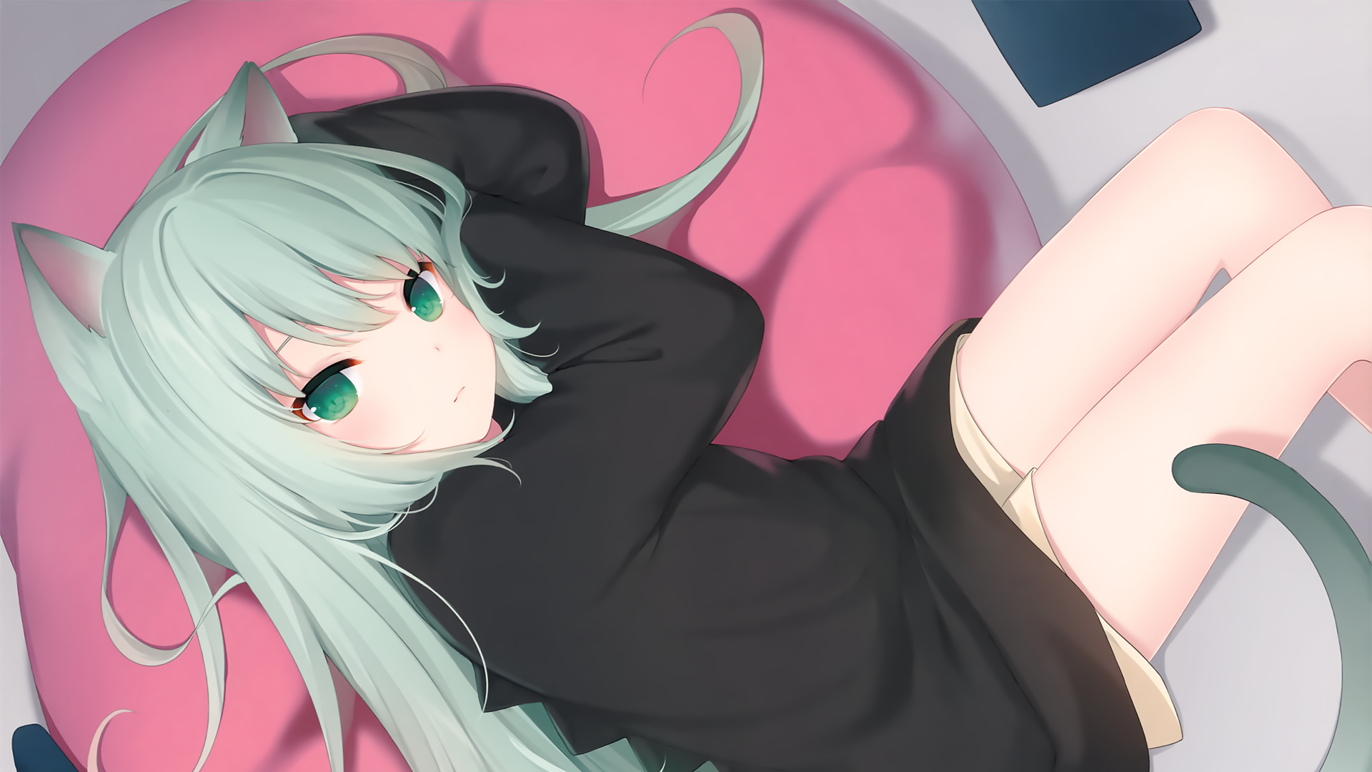 猫羽雫 绿色眼睛少女孩 兽耳 尾巴 高清动漫壁纸_高清动漫壁纸