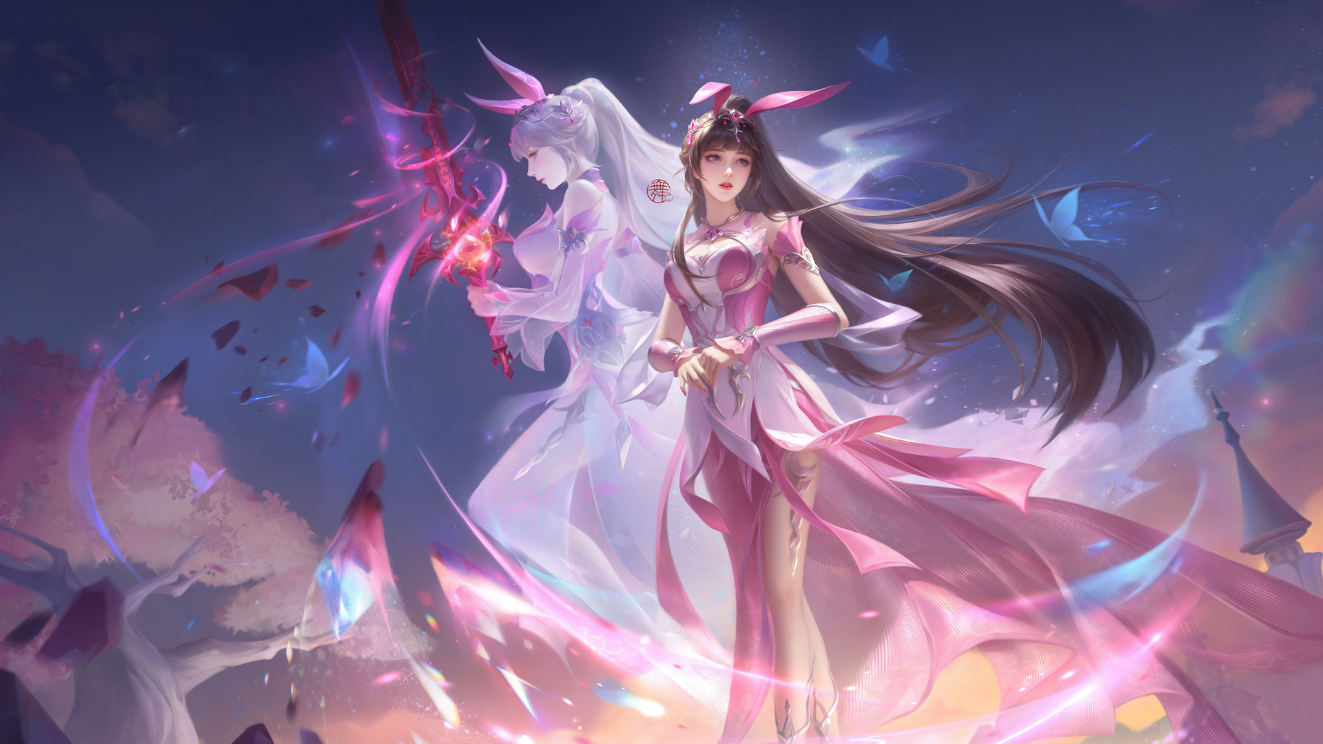 小舞 长发 粉色裙子唯美高清壁纸_高清动漫壁纸