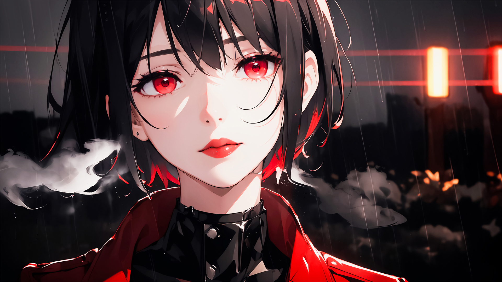 红眼睛动漫女孩暗色电脑桌面动漫壁纸_高清动漫壁纸