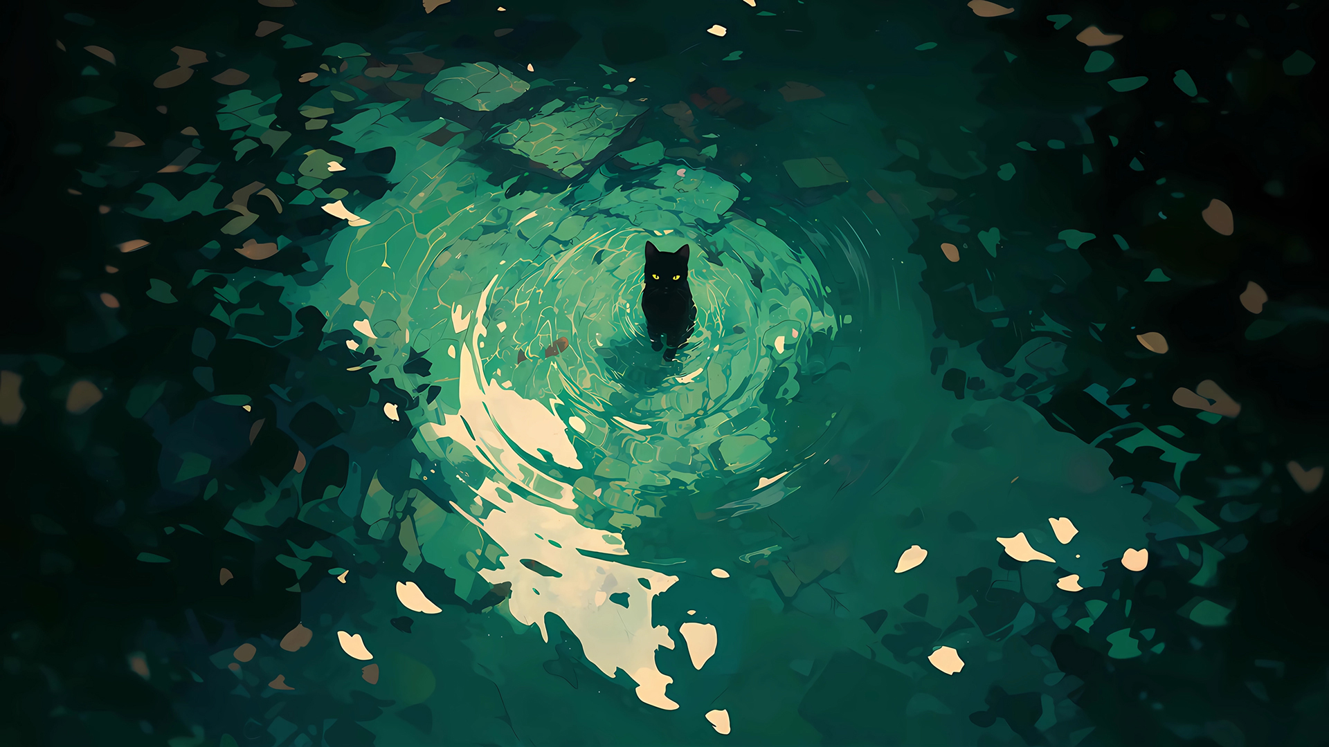 水中孤独的猫壁纸_高清动漫壁纸