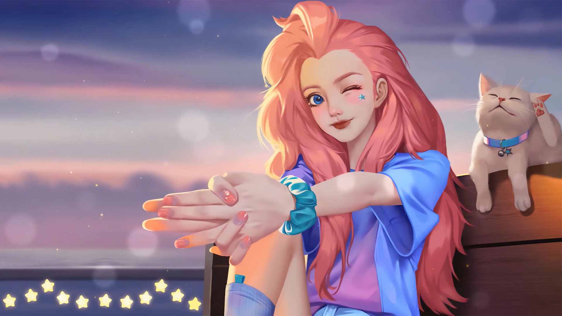 可爱萨勒芬妮 白色小猫 电脑壁纸_高清动漫壁纸