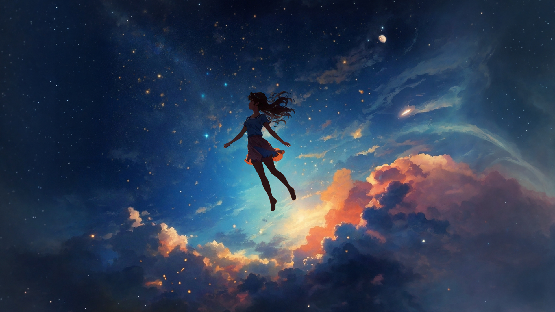 星系女孩漂浮动漫电脑壁纸_高清动漫壁纸