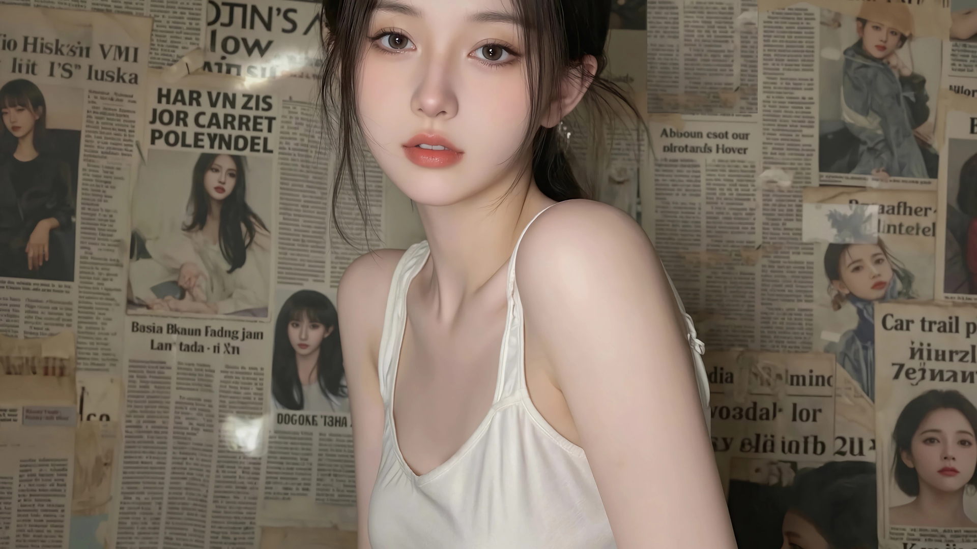 可爱漂亮报纸墙美女电脑电脑桌面动漫壁纸_高清动漫壁纸