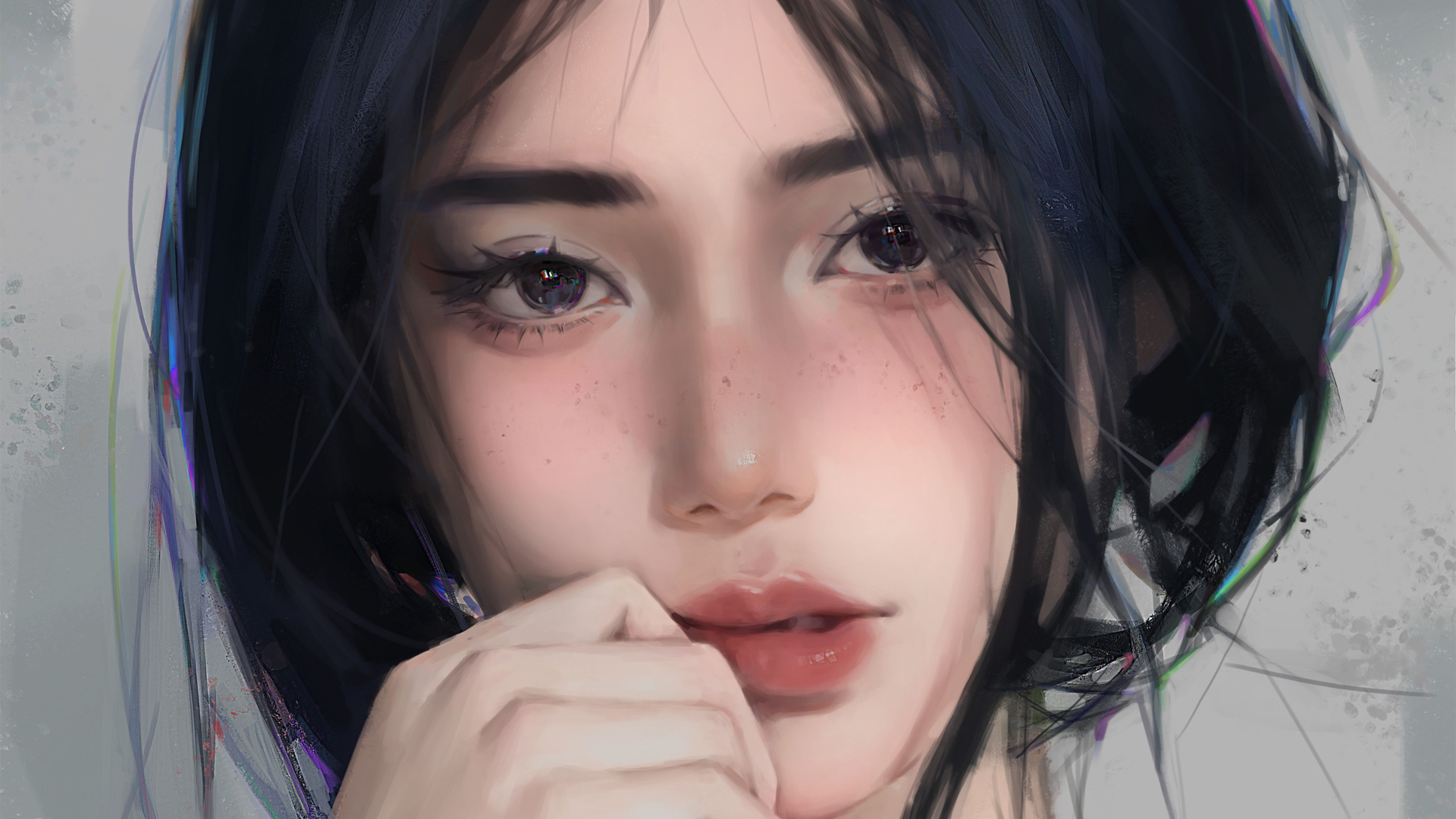 厚涂 漂亮女孩 脸 黑眼睛 高清动漫壁纸_高清动漫壁纸