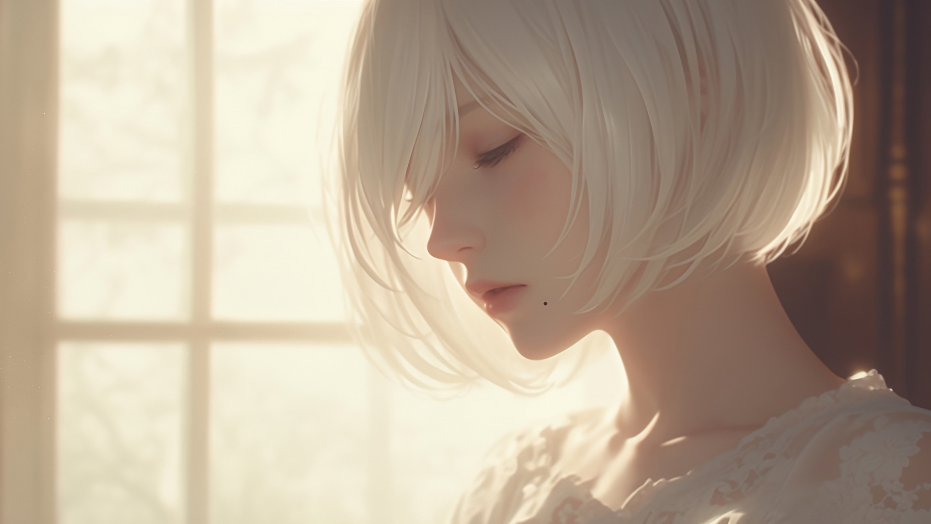 短发2b唯美闭眼电脑桌面动漫壁纸_高清动漫壁纸