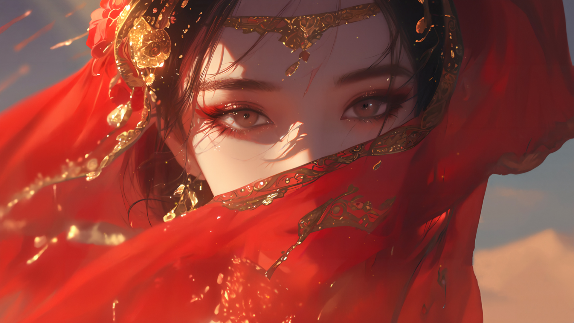 古风红色新娘异域风美女电脑桌面动漫壁纸_高清动漫壁纸