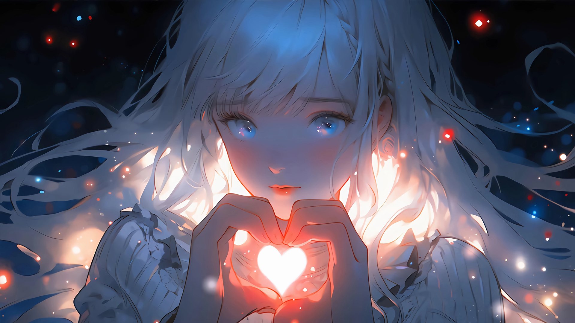 女孩心形手势许愿唯美动漫壁纸_高清动漫壁纸