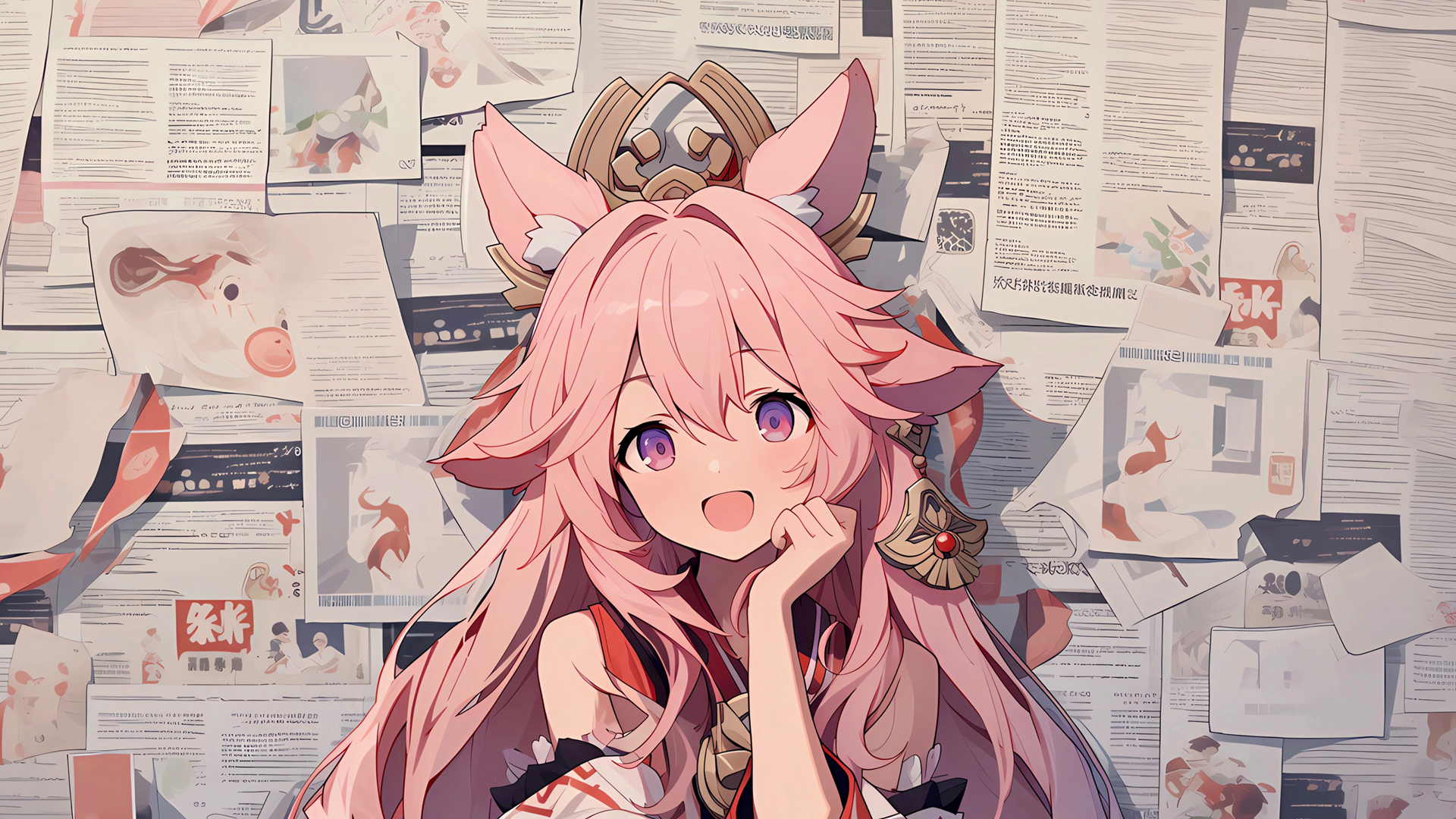 报纸墙 原神八重神子动漫电脑壁纸_高清动漫壁纸