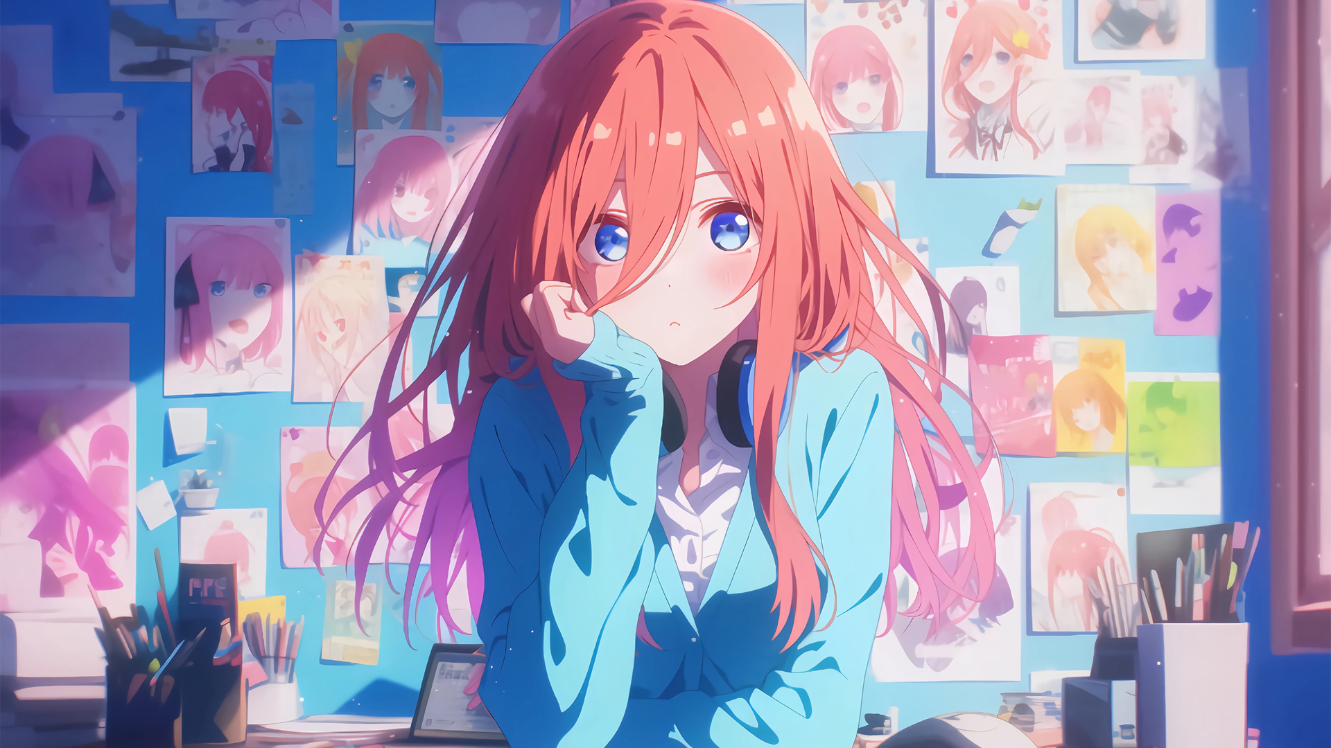 蓝色衣服动漫女孩大头贴动漫电脑桌面动漫壁纸_高清动漫壁纸