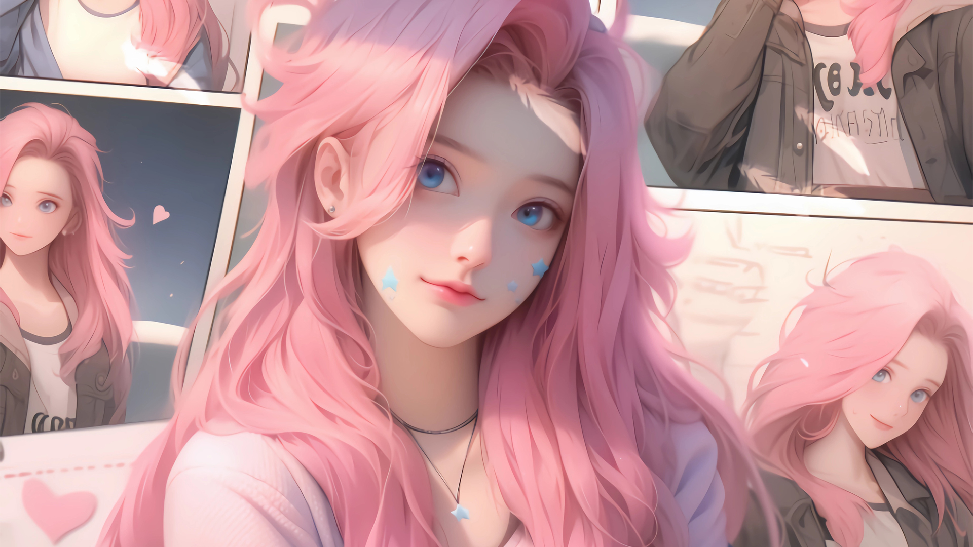 报纸墙女孩萨勒芬妮电脑壁纸_高清动漫壁纸