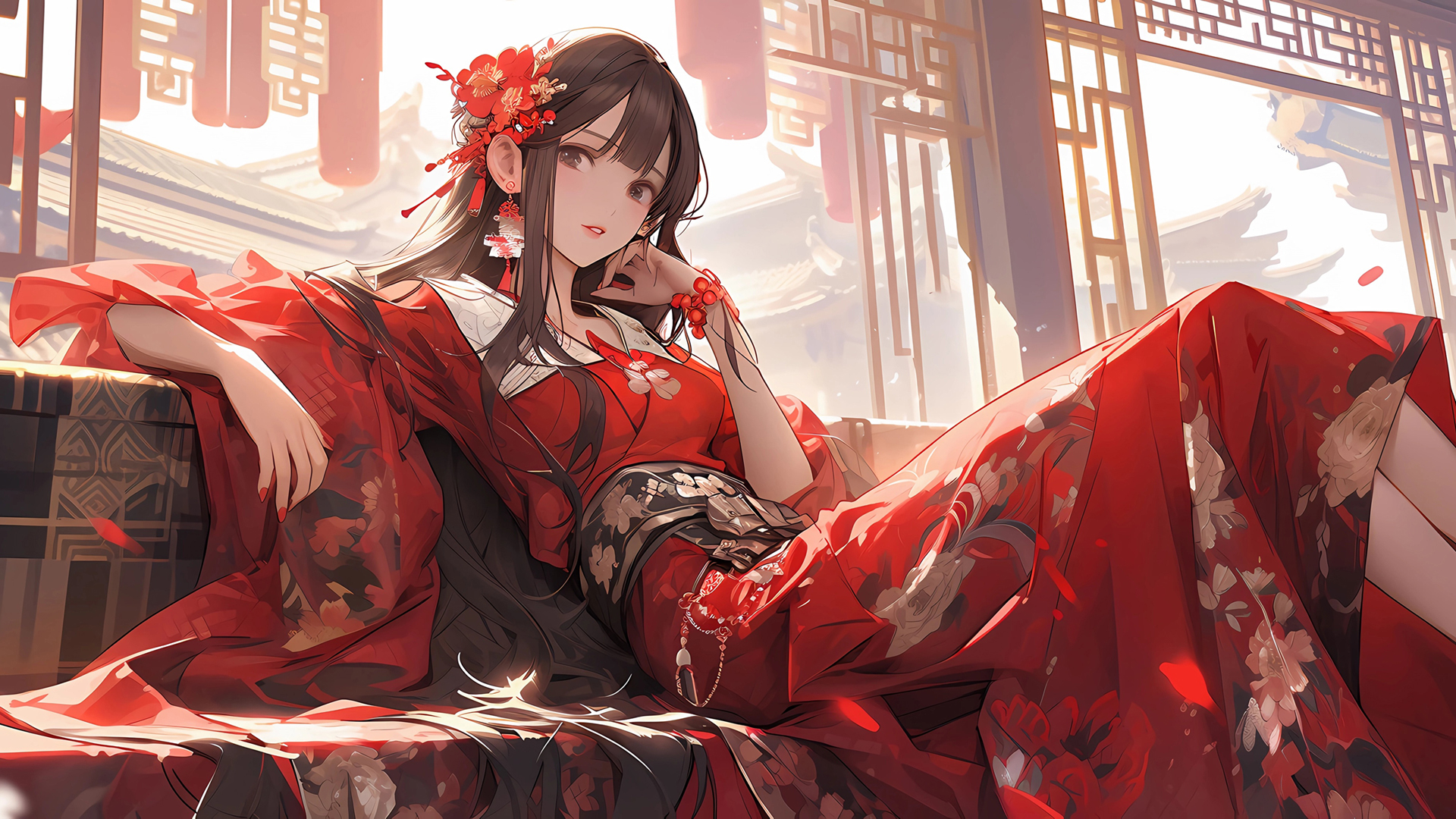 古风新娘 红色衣服 头饰 动漫壁纸_高清动漫壁纸