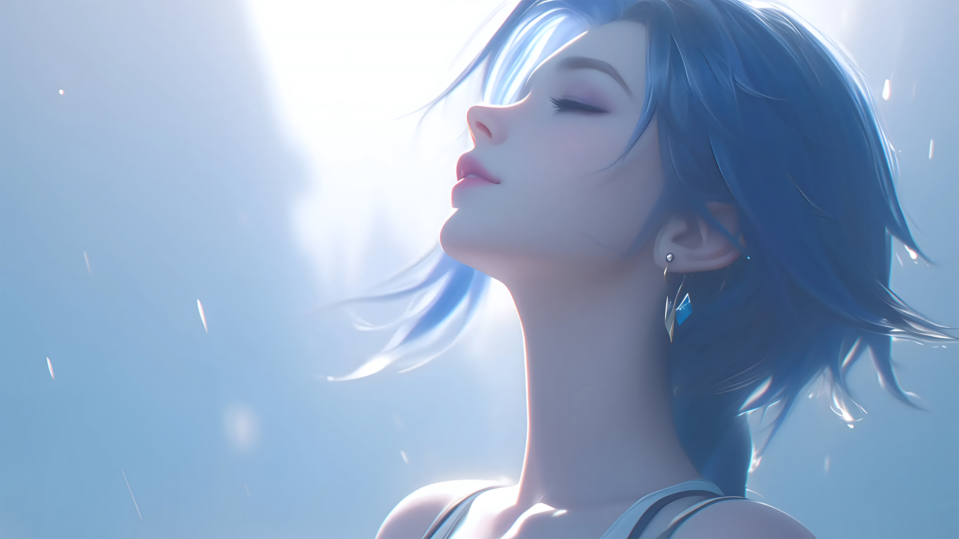 蓝色头发美女 闭眼 唯美 侧脸 动漫壁纸_高清动漫壁纸