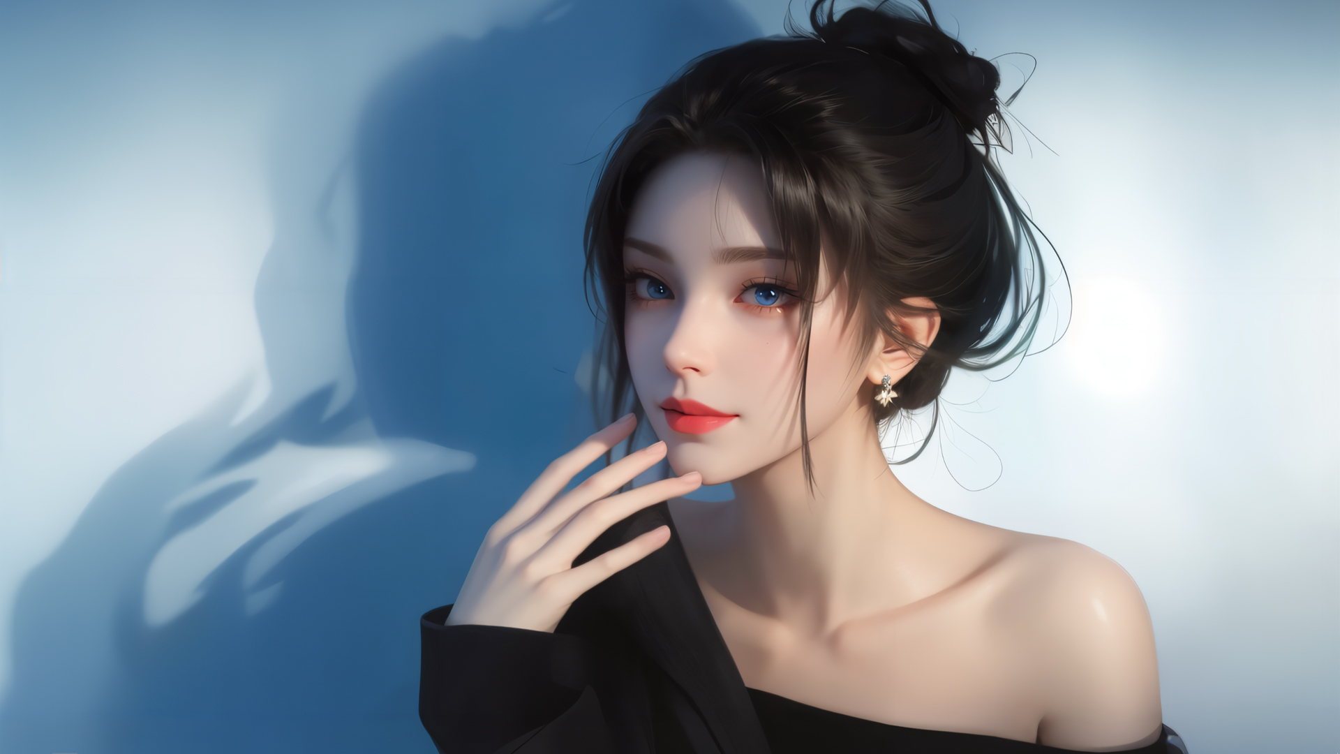 蓝色眼睛气质美女动漫电脑桌面动漫壁纸_高清动漫壁纸