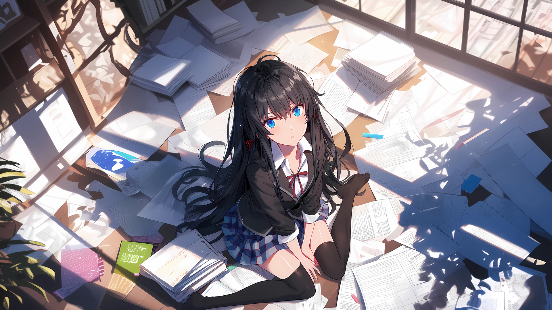 房间 长发 蓝色眼睛动漫女孩 雪之下雪乃电脑桌面动漫壁纸_高清动漫壁纸