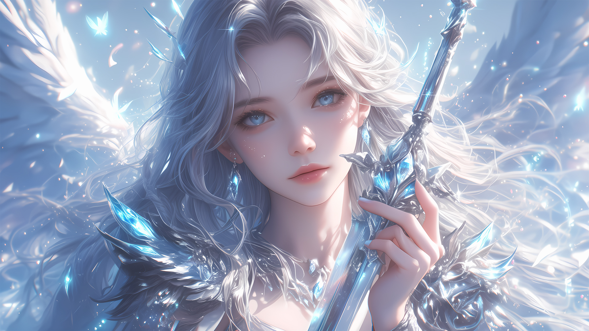 白发女孩 蓝瞳 剑 动漫壁纸电脑桌面_高清动漫壁纸