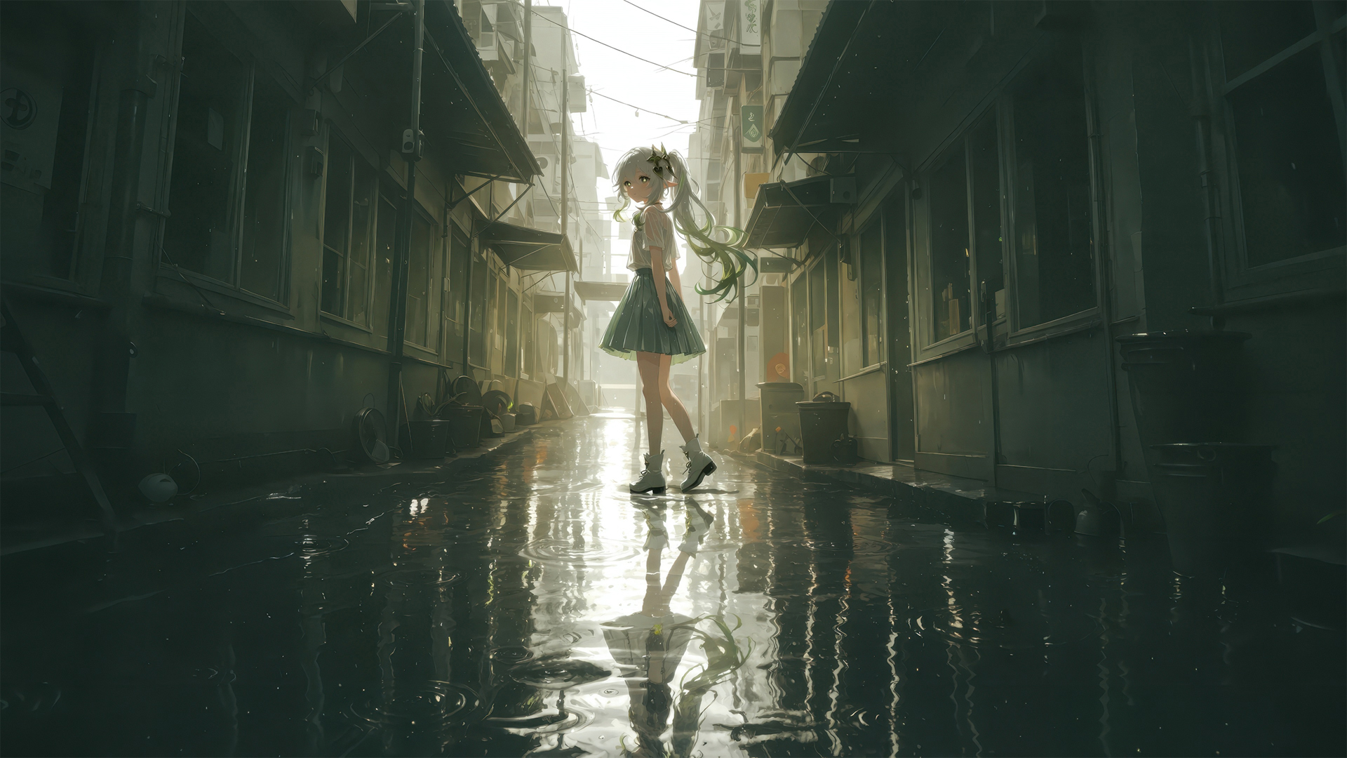 原神 纳西妲 雨后街道 动漫电脑壁纸_高清动漫壁纸