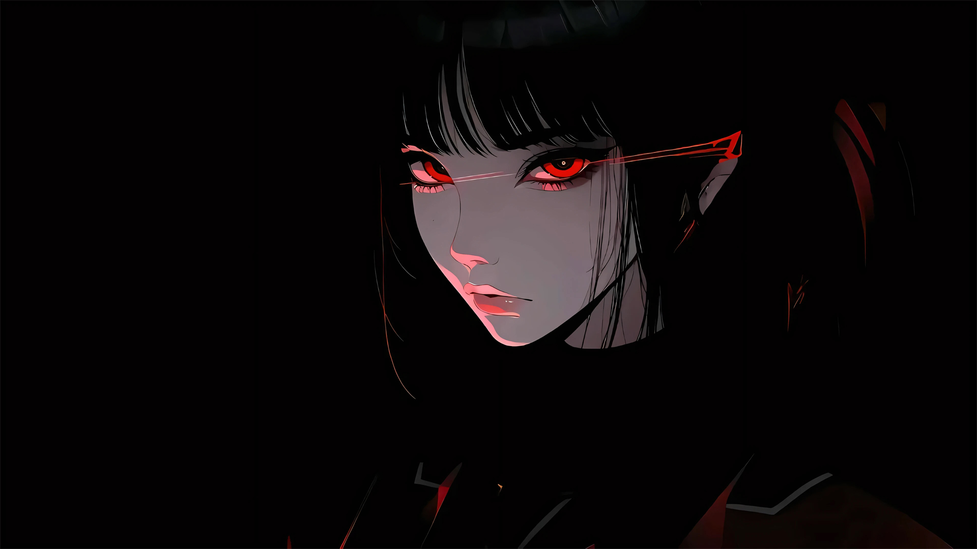 暗色系动漫女孩红色眼睛电脑桌面动漫壁纸_高清动漫壁纸
