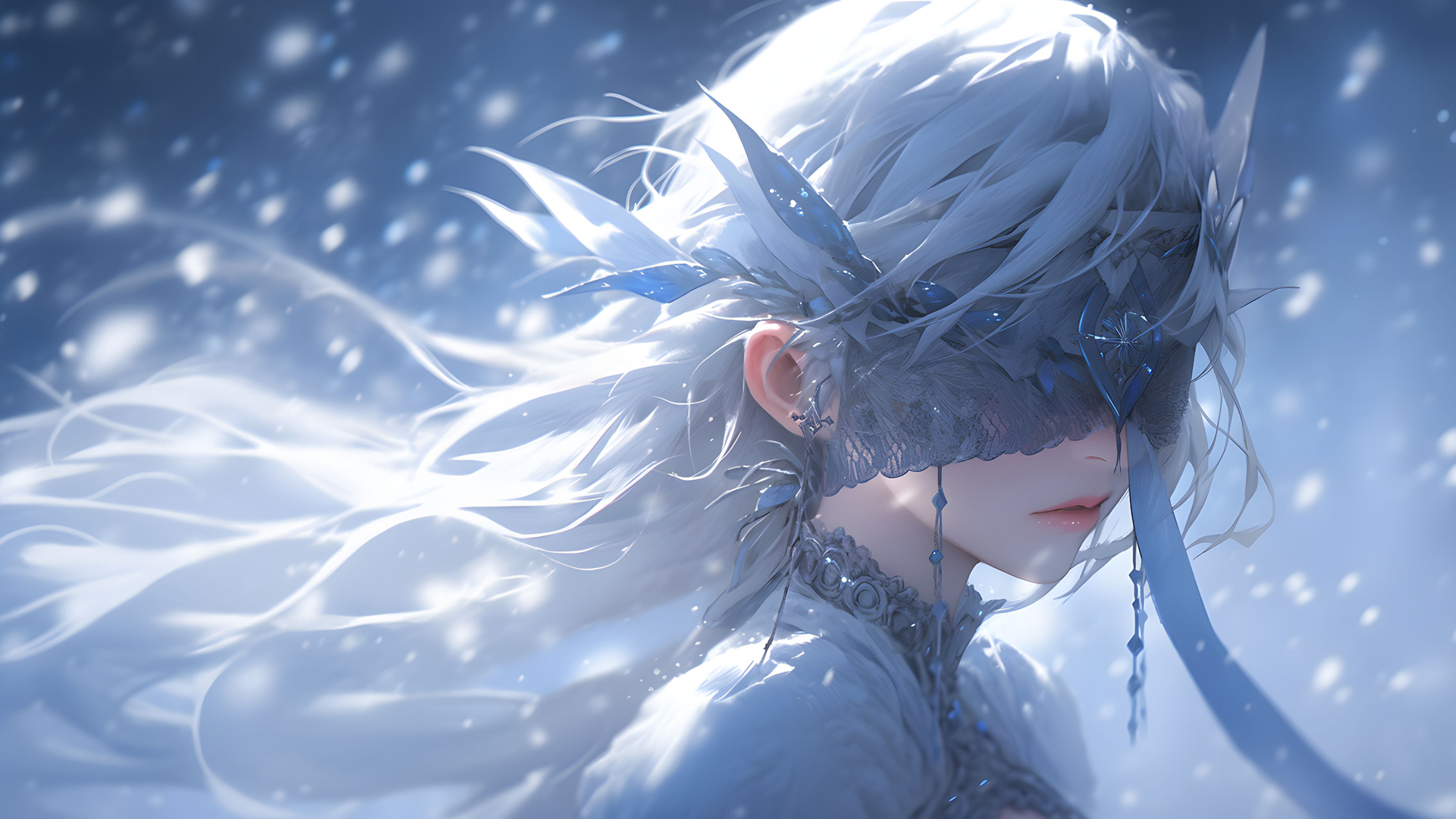 蒙眼少女 雪花 飘雪 高清动漫壁纸_高清动漫壁纸