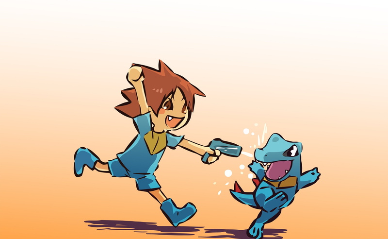 橙色背景-代表-数字-2K-动漫-艺术-举起手臂-数字-户外-没有人-男性肖像-口袋妖怪-复制空间-Croconaw高清壁纸