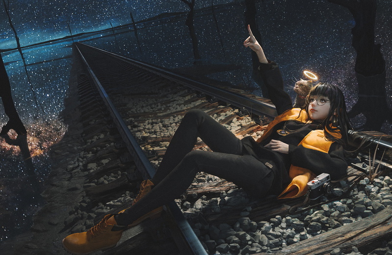 长发-蓝眼睛-原创-曲目-黑发-动漫-猫-1080P-眼镜-明星高清壁纸