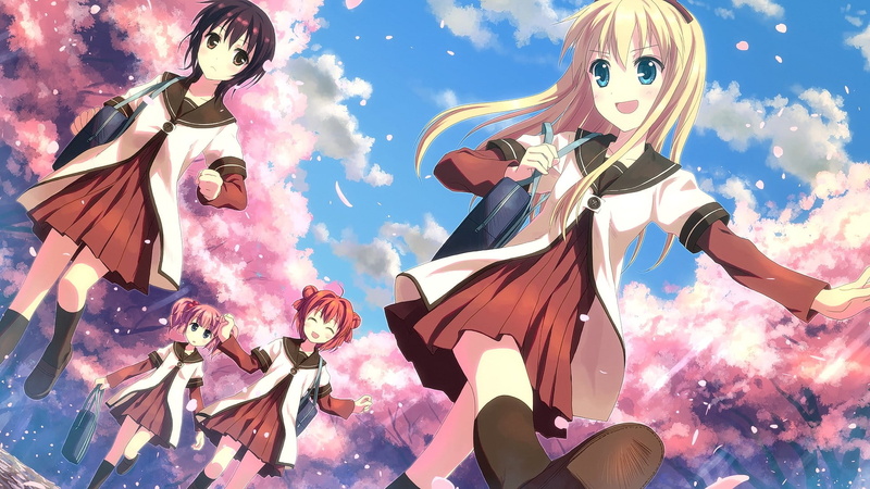 人类代表-校服-Funami Yui-动漫-短发-黑发-女性-活动-动漫女孩-户外-粉色头发-艺术和工艺-多色高清壁纸