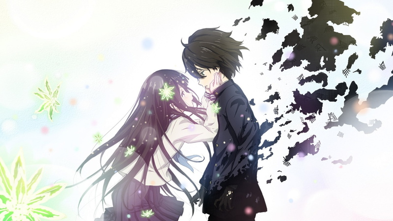 紫色-绿色眼睛-高清-1080P-eru-动漫-x-chitanda-hot-hyouka-黑色-绿色-oreki-女孩-眼睛-头发-艺术-houtarou高清壁纸