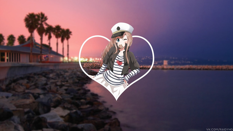 动漫女孩-中年女性-天空-户外-植物-站立-动漫-女性-年轻人-水-一个人-衣服-自然-女性-画中画高清壁纸