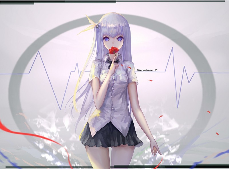 动漫-动漫女孩-花-紫色眼睛-超短裙高清壁纸