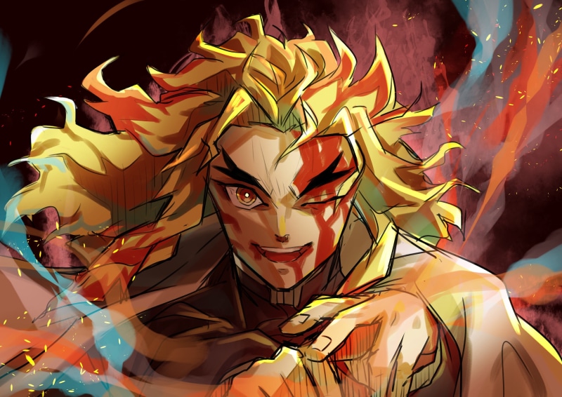 Kyojuro Rengoku-2K-恶魔杀手：Kimetsu no Yaiba-动漫高清壁纸