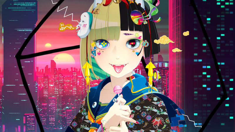 动漫-动漫女孩-艺术品-简单的背景-高桥Hiroyuki Mitsume-彩色-脸-舌头出高清壁纸