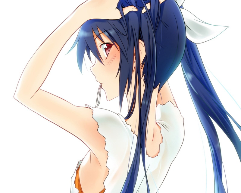 年轻女性-Tsube Aika-蓝色-720P-白色背景-服装-生活方式-动漫-风-美丽的女人-自然-Ore Twintail ni Narimasu-单人高清壁纸