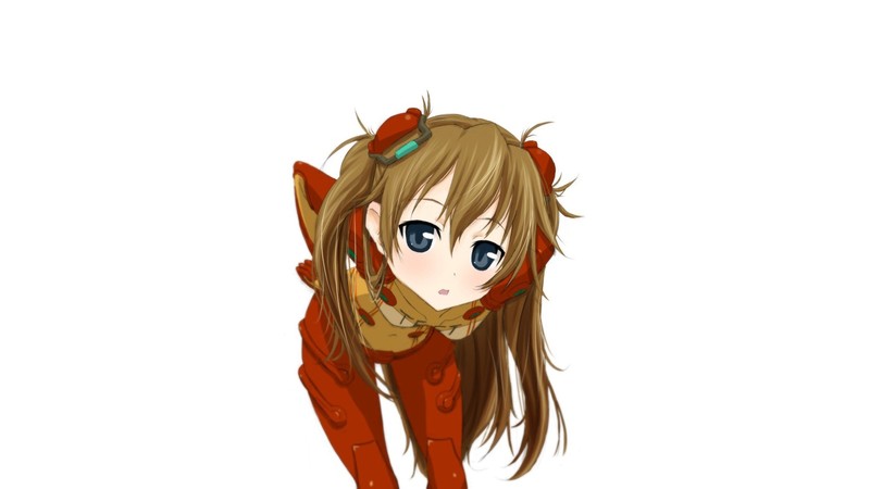 Neon Genesis Evangelion-动漫-动漫女孩-简单背景-Asuka Langley Soryu-黑发-长发-连体衣-蓝眼睛高清壁纸