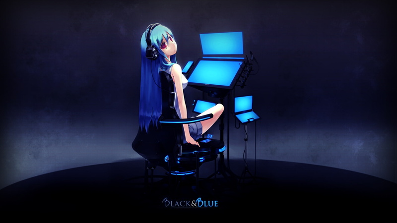 照明-音乐-动漫-黑色背景-摄影设备-聚光灯-通信-正面-动漫女孩-设备-工作室拍摄-电影工作室高清壁纸