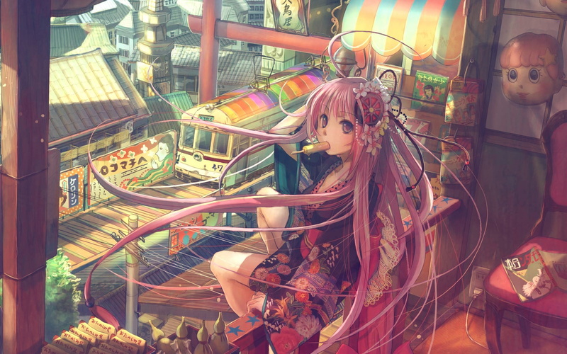 4K-动漫-绘画-冰淇淋-蓝色-艺术-女孩高清壁纸