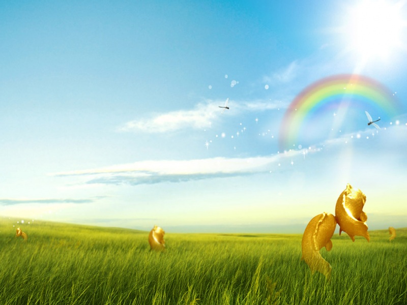 草原彩虹风景电脑桌面壁纸 多款高清尺寸可选