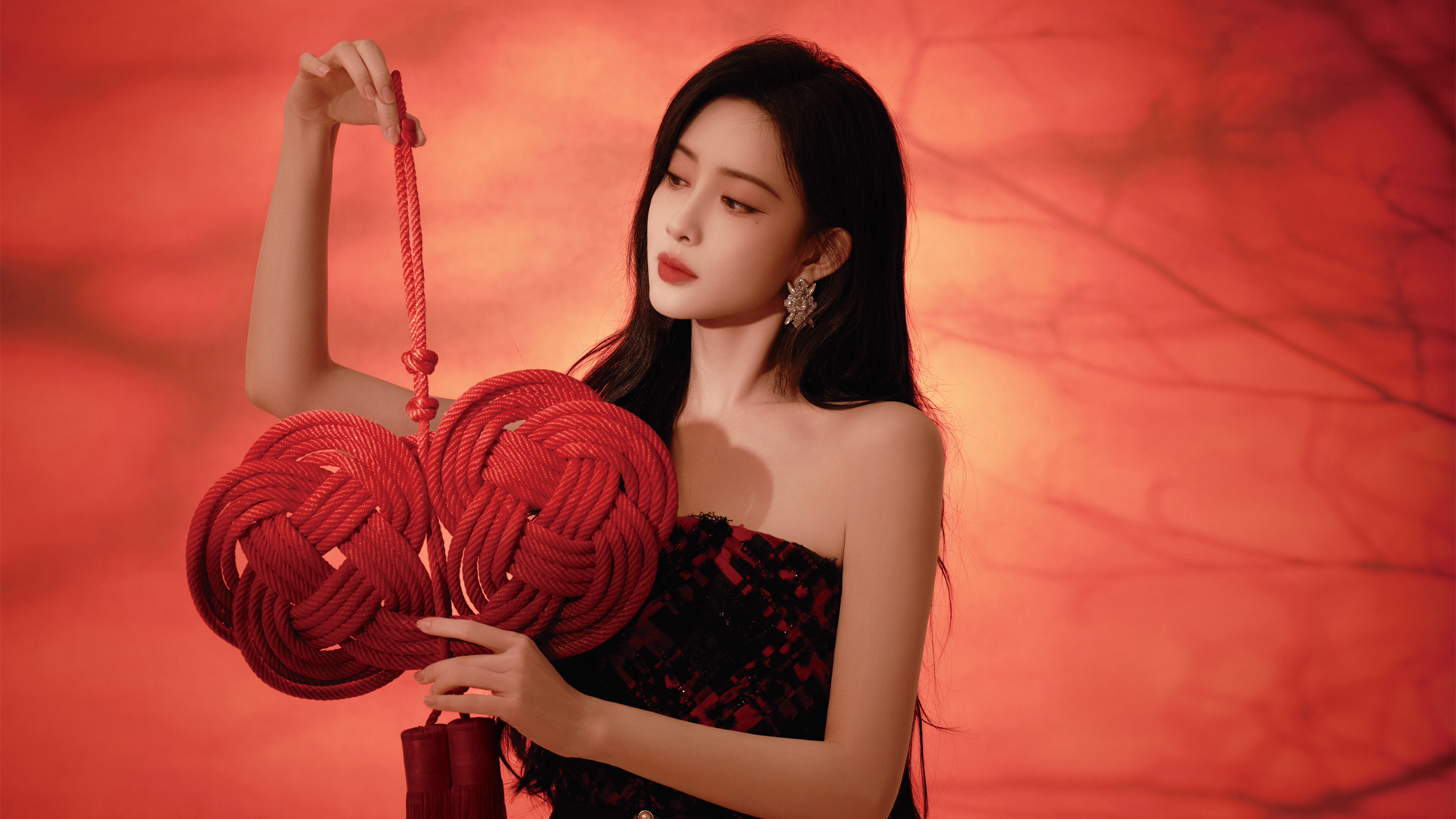 孟子义开工红裙造型电脑壁纸 高清款任你挑